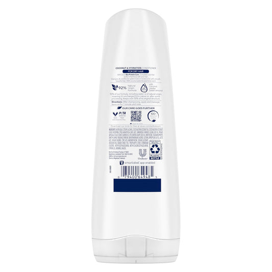 Dove Conditioner For Dry Hair, Coconut & Hydration Damage Therapy, 12 Fl Oz - Infused With Coconut Oil, Jojoba Oil & Sweet Almond Oil, 92% Natural Origin Formula, Nourishing, Moisturizing, Scented