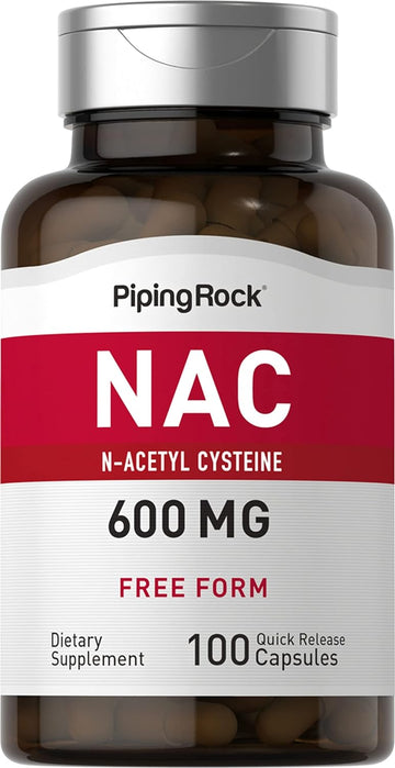 Piping Rock NAC Supplement N-Acetyl Cysteine | 600mg | 100 Capsules | Free Form | Non-GMO, Gluten Free Supplement