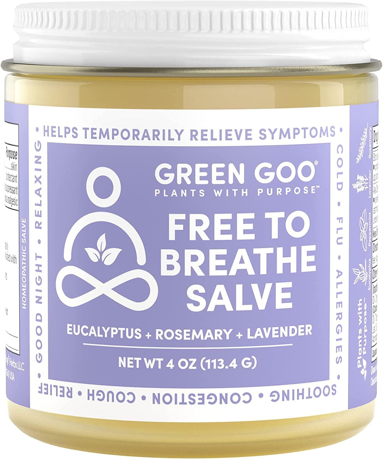 Green Goo Free To Breathe Natural Decongestant, Chest Rub Cream For Relief From Congestion & Difficulty Breathing, Promotes Restful Sleep, 4 Oz