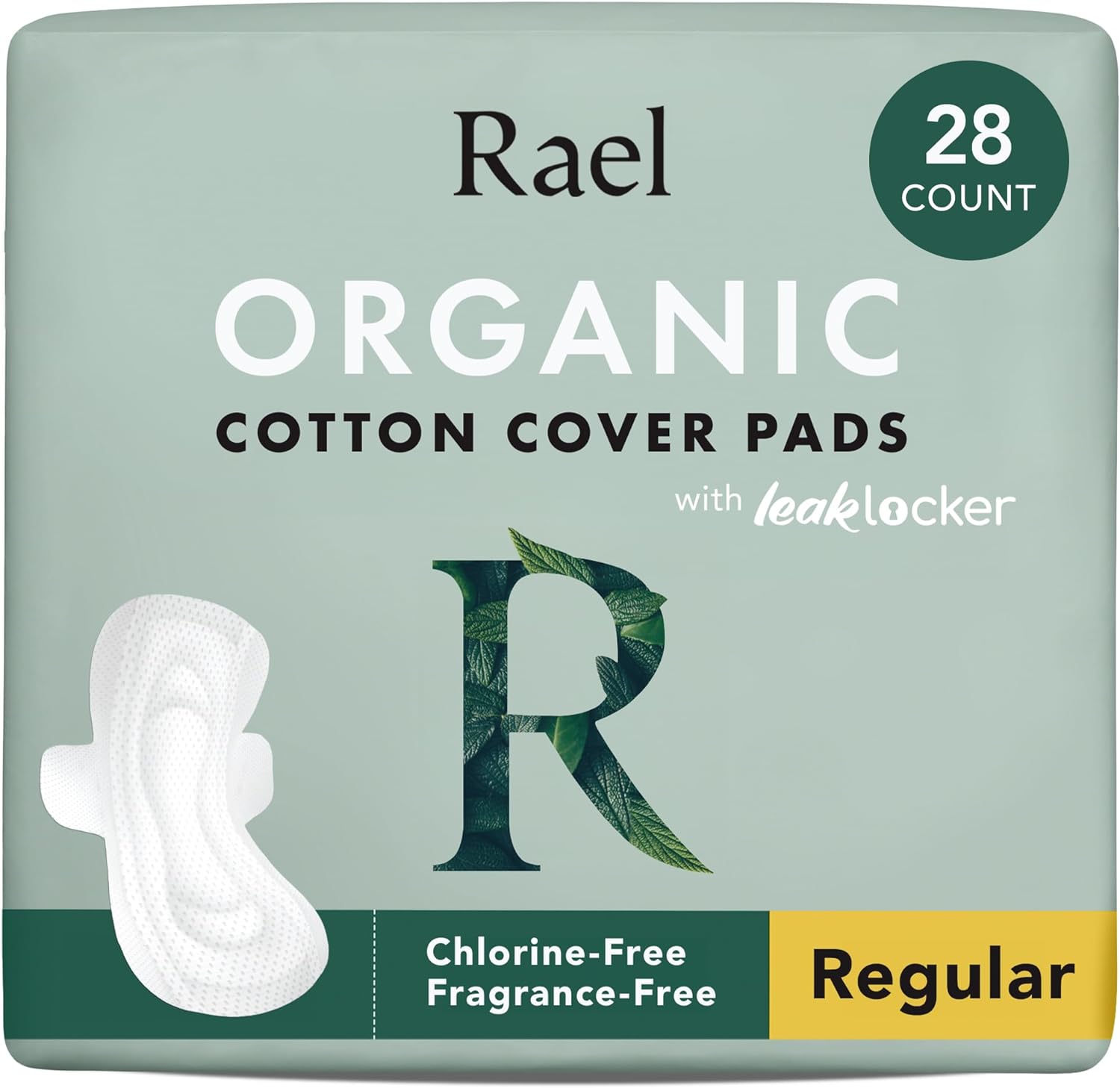 Rael Pads For Women, Organic Cotton Cover Pads - Regular Absorbency, Unscented, Ultra Thin Pads With Wings For Women (Regular, 28 Count)