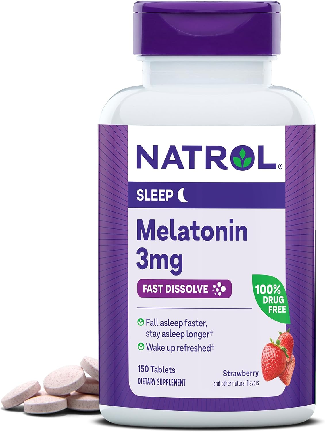 Natrol Melatonin Fast Dissolve Tablets, Helps You Fall Asleep Faster, Stay Asleep Longer, Easy to Take, Dissolves in Mouth, Strengthen Immune System, 3mg, 150 Count