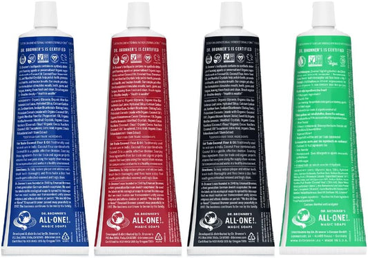 Dr. Bronner’s - All-One Toothpaste Variety Pack - Peppermint, Cinnamon, Anise, & Spearmint, 70% Organic Ingredients, Natural & Effective, Fluoride-Free, Helps Freshen Breath, Vegan (5oz, 4-Pack)