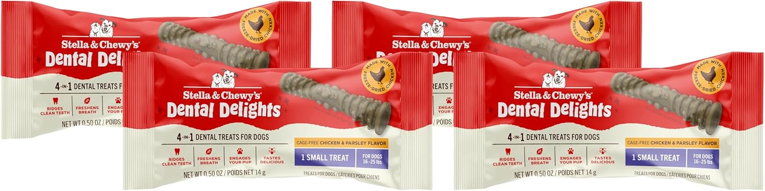 Stella & Chewy'S Dental Delights With Freeze-Dried Chicken - Small Dental Treats For Dogs, Single Serve (Pack Of 4)
