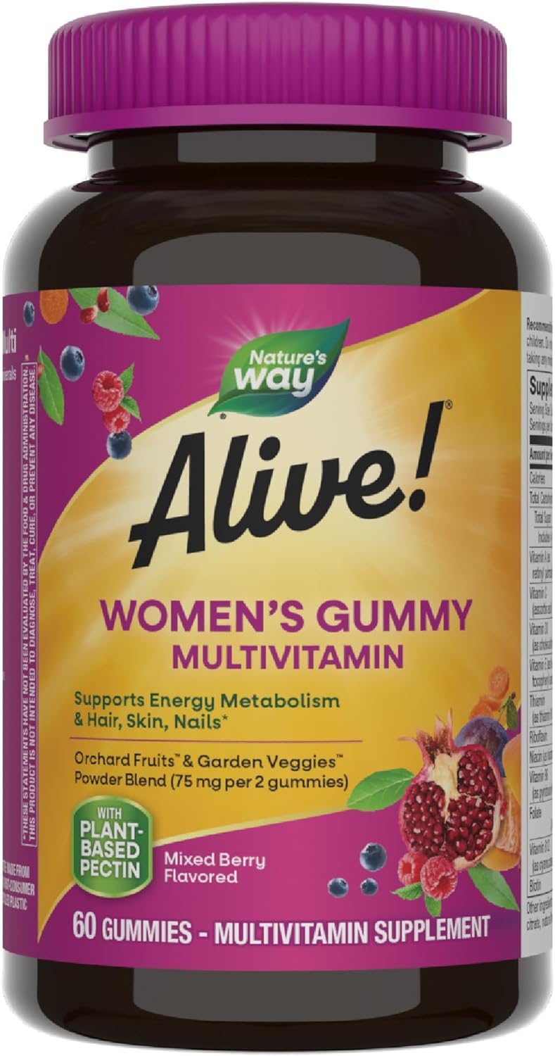 Nature'S Way Alive! Womens Gummy Multivitamin, 16 Vitamins & Minerals, Energy Metabolism*, Hair Skin & Nails*, Vegetarian, Mixed Berry Flavored, 60 Gummies