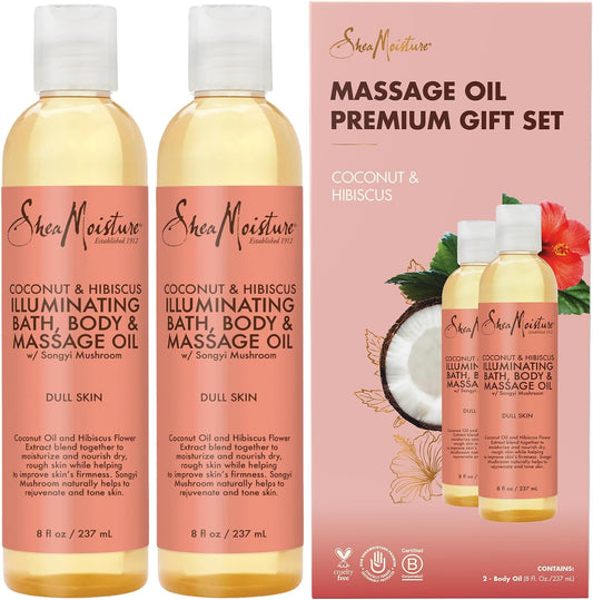 SheaMoisture Body Oil with Coconut & Hibiscus for Bath and Shower, Coconut Massage Oil & Coconut Body Oil, Shea Moisture Body Oil with Hibiscus Flower Extracts (2 Pack, 8 Oz Ea)