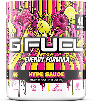 G Fuel Hype Sauce Energy Powder, Sugar Free, Clean Caffeine Focus Supplement, Water Mix, Raspberry Lemonade Flavor, Focus Amino, Vitamin + Antioxidants Blend, 9.8 Oz (40 Servings)