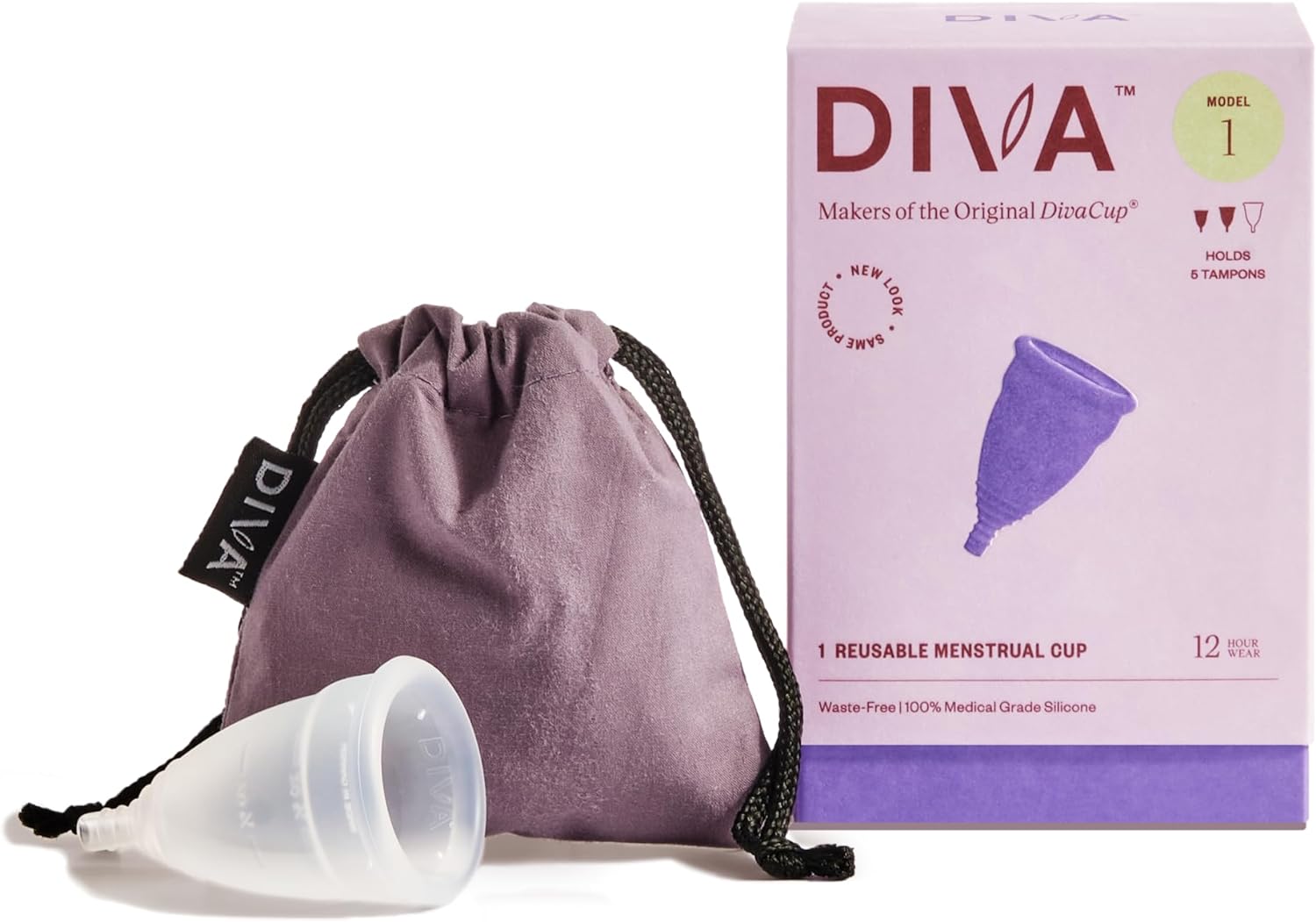 DIVA Cup & Shaker - Medical Grade Silicone Cup for Period Care - Reusable Menstrual Cup with Shaker for On-the-Go Cleansing - Wear Up to 12 Hours - Model 1 (For Medium to Heavy Flow) : Health & Household