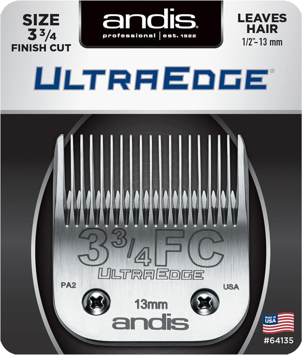 Andis Carbon-Infused Steel Ultraedge Dog Clipper Blade, Size-3-3/4 Fc, 1/2-Inch Cut Length (64135)