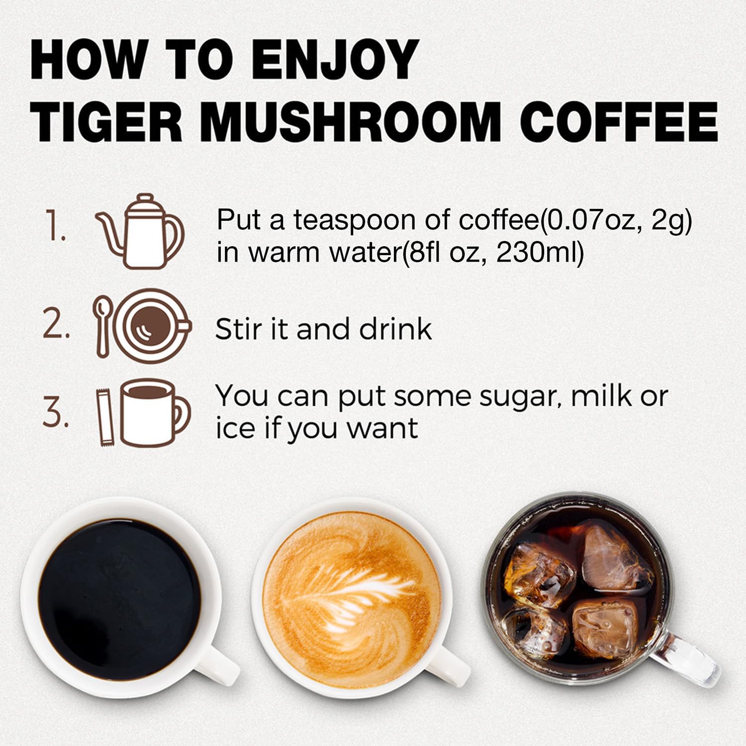 Tiger Organic 5 Mushroom Instant Coffee with 100% Arabica - Powerful Natural Ingredients | Reishi, Maitake, Shiitake, Chaga & Turkey Tail - Immune System Booster | Gluten-Free, Vegan, Dairy Free : Grocery & Gourmet Food