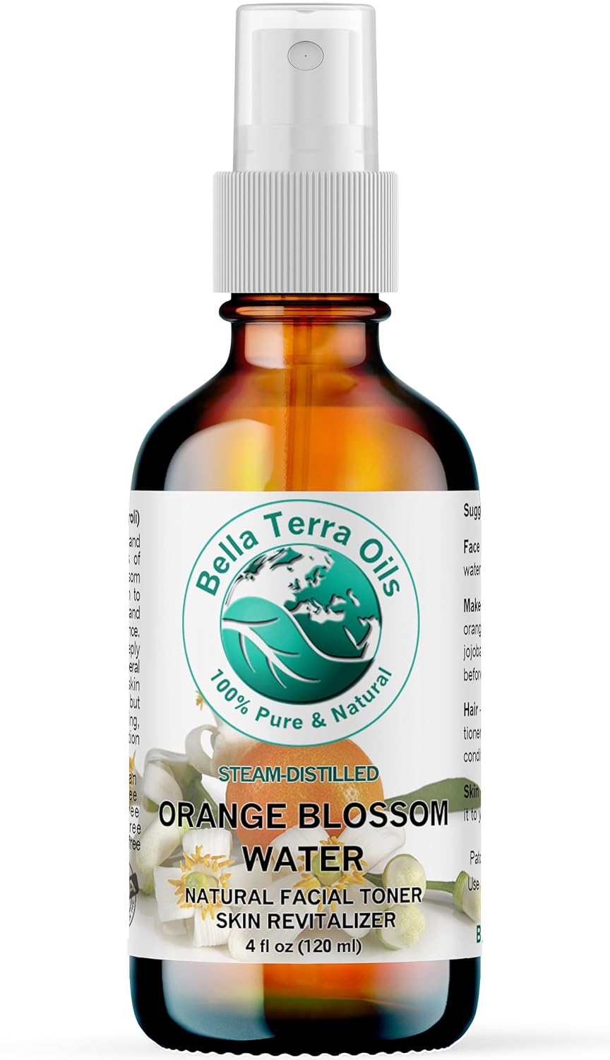 Bella Terra Oils - Organic Neroli Water 4 oz - Extracted from Citrus Aurantium Blossoms, Brimming with Potent Antioxidants, Ideal Skin Quencher & Toner