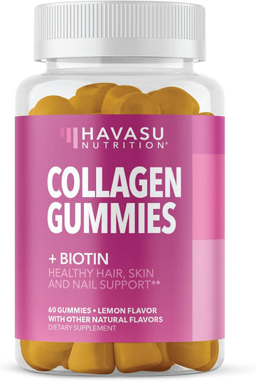 Collagen Gummies For Women - 2500Mcg Biotin With Collagen, Zinc, Vitamin E & C - Glp1 Nutritional Support To Promote Hair Skin And Nail Health - Lemon Flavor, 60 Gummies - Non-Gmo And Pectin-Based