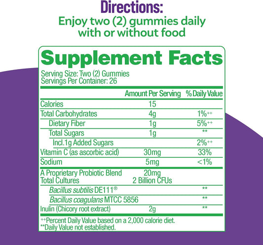 Culturelle Daily Probiotic Gummies For Women & Men, Berry Flavor, 52 Count, Naturally-Sourced Daily Probiotic + Prebiotic For Digestive Health, Non-Gmo & Vegan