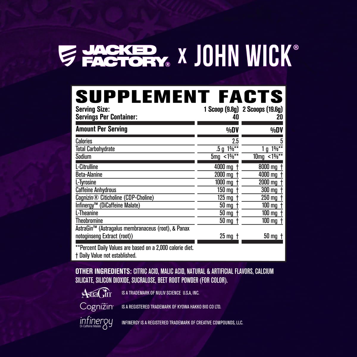 Jacked Factory X John Wick - Wick Mode Pre Workout Powder (Osaka Cherry Blossom, 40 Servings) & Creatine Monohydrate Powder (Unflavored, 30 Servings) : Health & Household