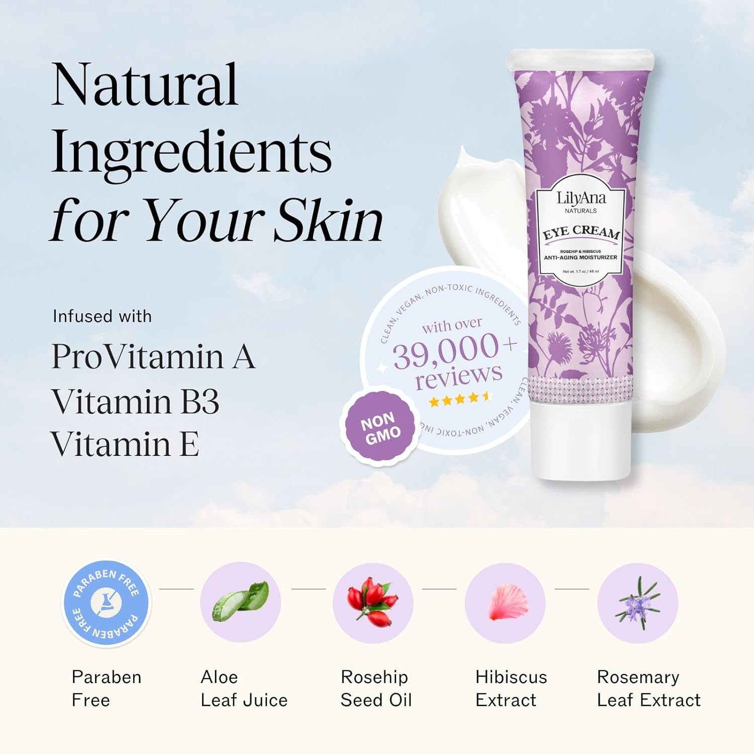 Lilyana Naturals Eye Cream For Dark Circles And Puffiness, Under Eye Cream For Wrinkles And Bags, Anti Aging Eye Cream Helps Improve Dryness; For Sensitive Skin - 1.7 Oz - Made In Usa