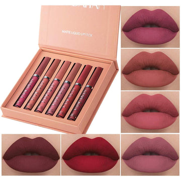 6 Colors Lip Tint Stain Set, Korean Velvet Watery Lip Stain Mini Liquid Lipstick, Moisturizing Natural Long Lasting Non-Stick Cup Waterproof Multi-Use Lip And Cheek Tint, Vivid Color Makeup (Set B)