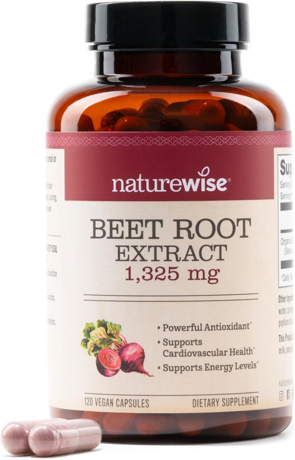 Naturewise Beet Root Capsules 1300Mg With Organic Beetroot - Nitric Oxide Booster For Circulation And Heart Health Support - Vegan, Gluten-Free, Non-Gmo - 120 Capsules[2-Month Supply]