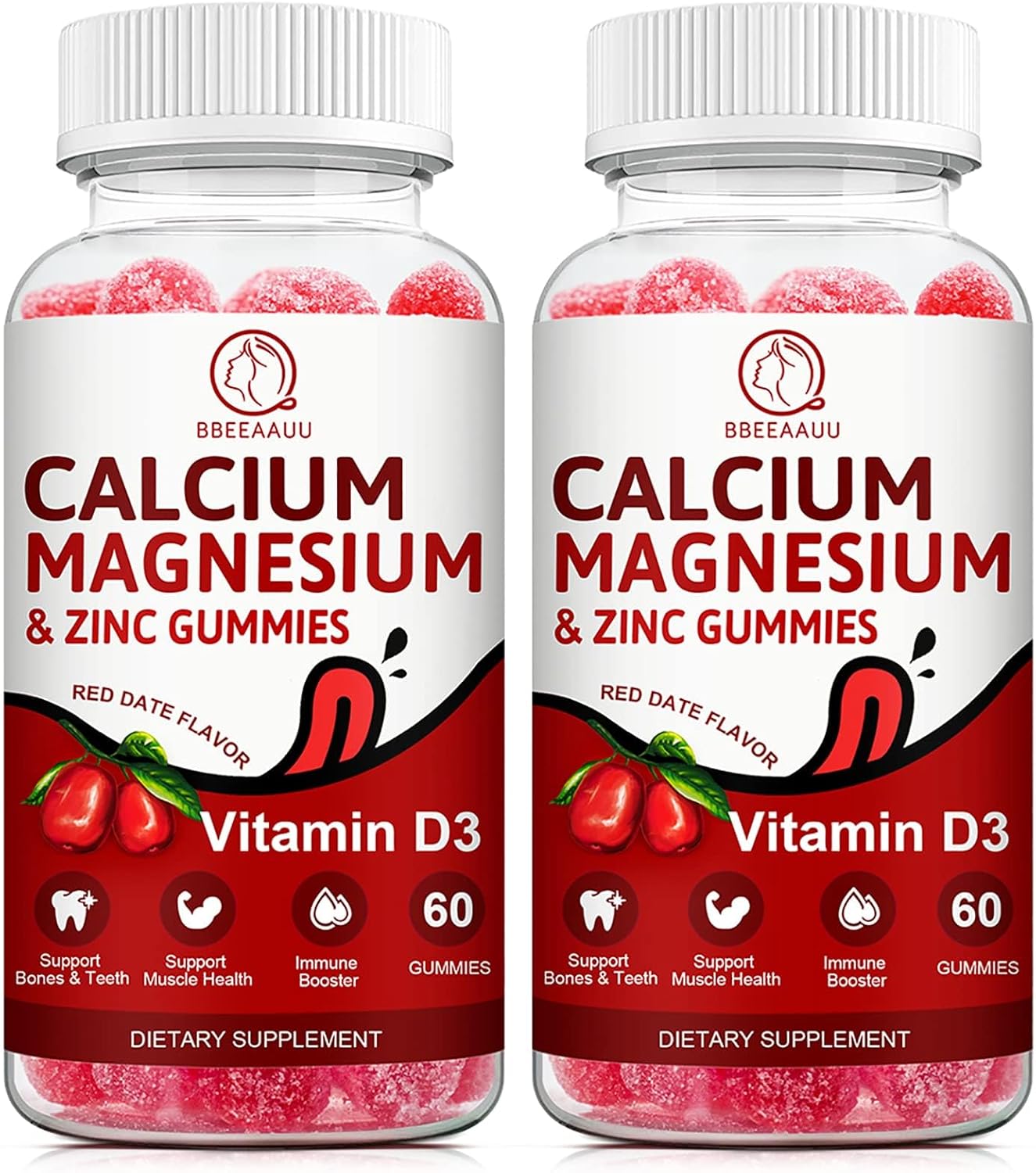 Calcium, Magnesium, Zinc & Vitamin D Gummies - 2 Pack | Vitamins For Women, Men & Kids | Calcium Supplements For Strong Healthy Bones, Zinc Gummies, Gluten-Free, Vegan - 120 Count