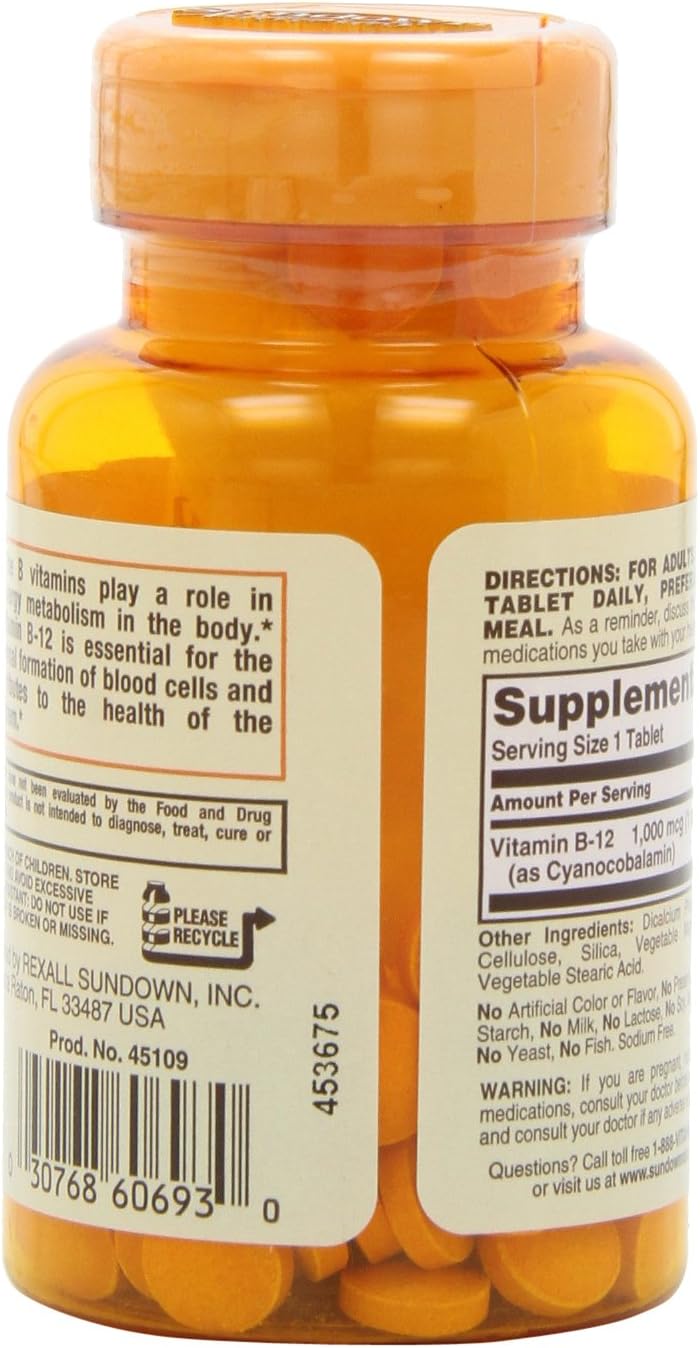 Sundown High Potency, Vitamin B-12 1000 mcg, 60 tablets (Pack of 4) : Health & Household