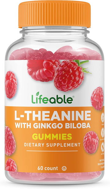 Lifeable L Theanine with Ginkgo Biloba - Great Tasting Natural Flavor Gummy Supplement Vitamins - Non-GMO Gluten Free Vegan Chewable - to Help You Focus and Relax - for Adults Men Women - 60 Gummies