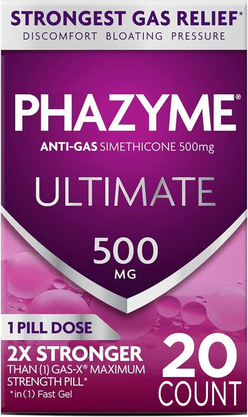 Phazyme Ultimate Gas Bloating Relief Works In Minutes 500 Mg Simethicone Fast Gels, 20 Count