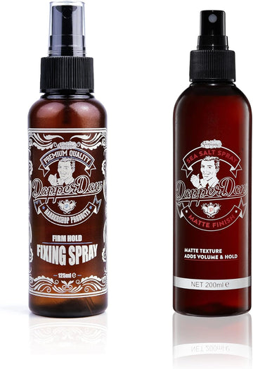 Dapper Dan Sea Salt Spray, Textured Matt Finish 1 X 200Ml & Dapper Dan Hair Fixing Spray, Firm Natural Hold Long Lasting 1 X 125Ml, Duo Pack