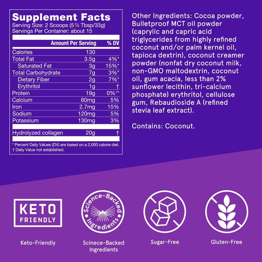 Bulletproof Chocolate Collagen Protein Powder With Mct Oil, 19G Protein, 17.6 Oz, Collagen Peptides And Amino Acids For Healthy Skin, Bones And Joints