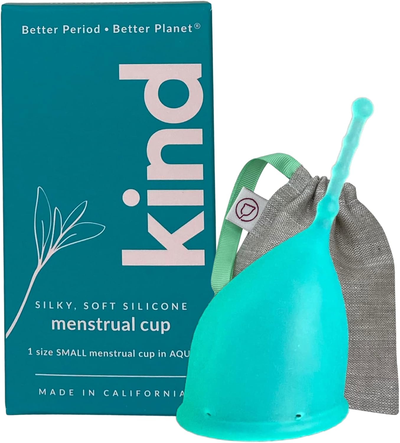 Kind Cup | Menstrual Cups | Period Cup | Easy to use | Comfortable | Soft | Long Stem | Curved | Ergonomic | High Cervix | Low Cervix | Eco Friendly Products | for Beginners | USA (Small) (Aqua)