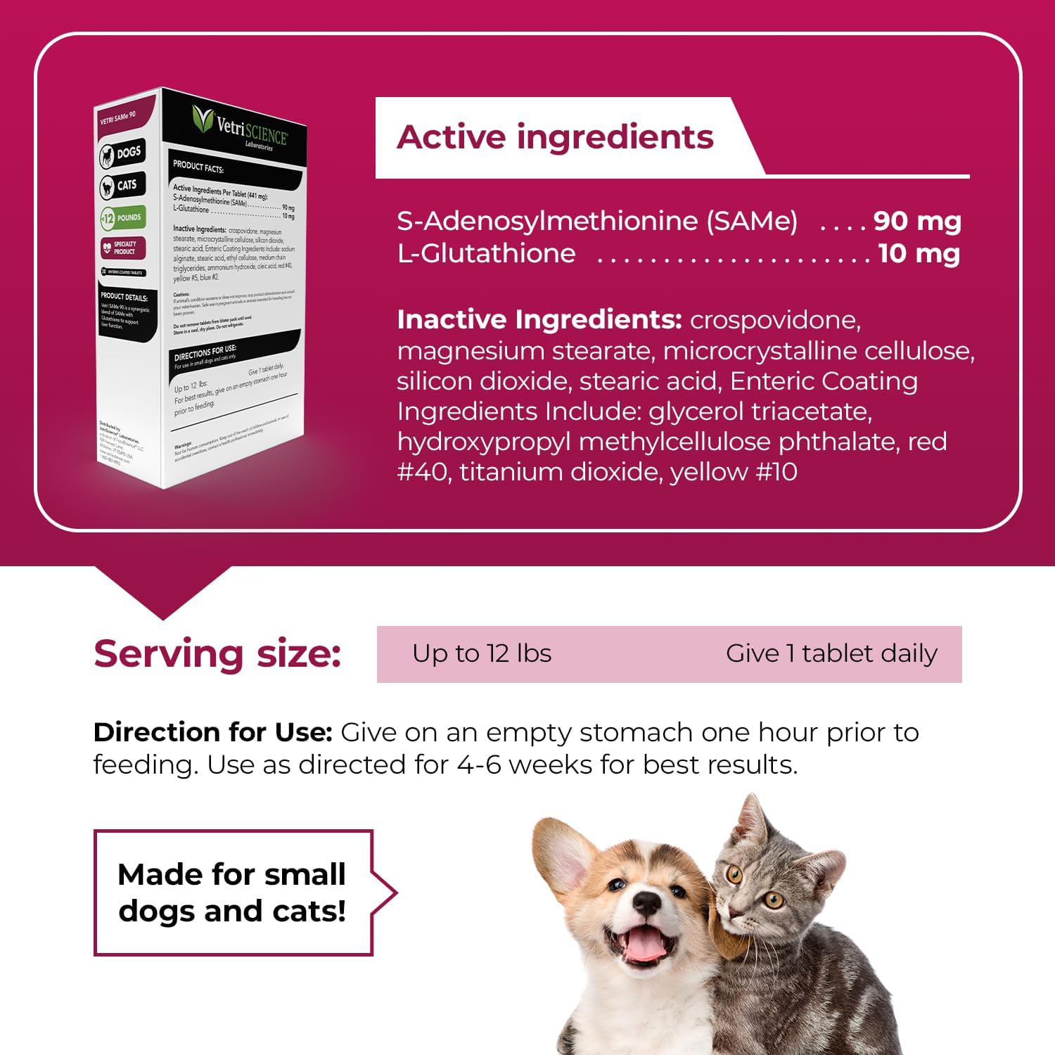 VetriScience Vetri Same Liver Supplements for Dogs & Cats, 90mg - 1-Month Supply (30 Tablets) - SAM-e Supplement with Glutathione Supports Liver Health, Function & Detox? : Pet Antioxidant Nutritional Supplements : Pet Supplies