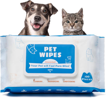 Dog Wipes for Pets Cats-100 Count All Purpose Unscented Wet Wipes for Paw Butt Cleaning,Grooming,AlcoholFree,Vitamin E,pH Balanced, 100% Natural