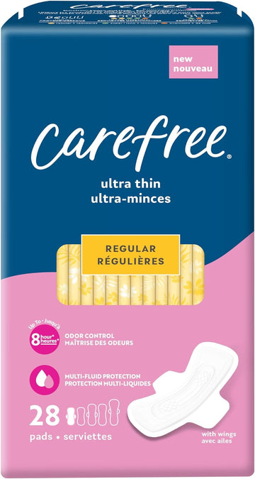 Carefree Ultra Thin Pads, Regular Pads With Wings, 28ct