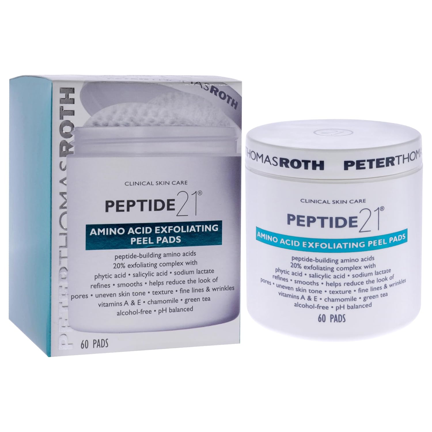 Peter Thomas Roth | Peptide 21 Amino Acid Exfoliating Peel Pads | Refines and Smooths, Helps Reduce the Look of Pores, Uneven Skin Tone, Texture, Fine Lines and Wrinkles white 60 Count : Beauty & Personal Care