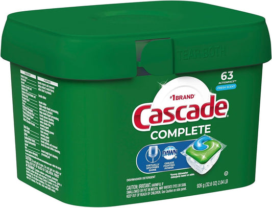 Cascade Complete Actionpacs, Dishwasher Detergent, Fresh Scent, 63 Count