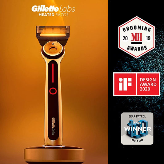 Gillette Heated Razor For Men, Starter Shave Kit By Gillettelabs, 1 Handle, 2 Razor Blade Refills, 1 Charging Dock