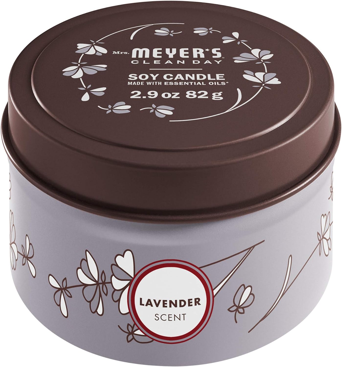 Mrs. Meyer'S Clean Day Soy Tin Candle, 12 Hour Burn Time, Made With Soy Wax And Essential Oils, Lavender, 2.9 Oz