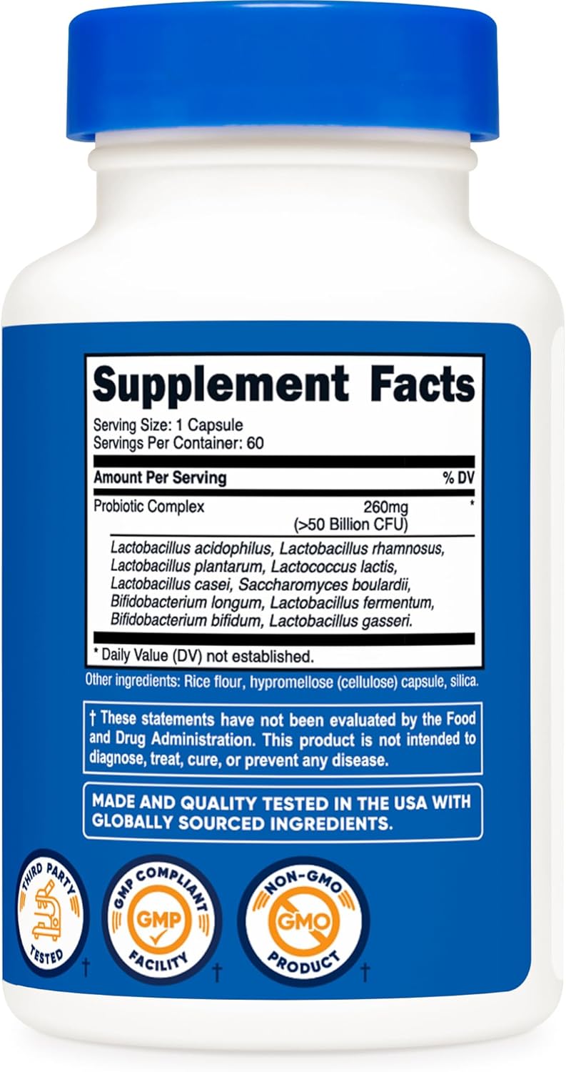 Nutricost Probiotic Complex - 50 Billion CFU, 60 Capsules - Probiotic for Men and Women - Vegetarian Capsules, Non-GMO, Gluten Free : Health & Household