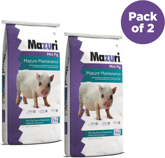 Mazuri | Nutritionally Complete Mini Pig Mature Maintenance Food | 25 Pound (25 Lb.) Bag - Pack Of 2