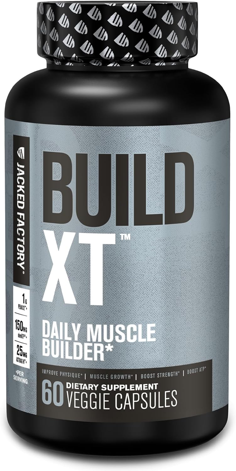 Jacked Factory Build-Xt Daily Muscle Builder & Performance Enhancer - Muscle Building Supplement For Muscular Strength & Growth | Trademarked Ingredients Peak02, Elevatp, & Astragin - 60 Veggie Pills