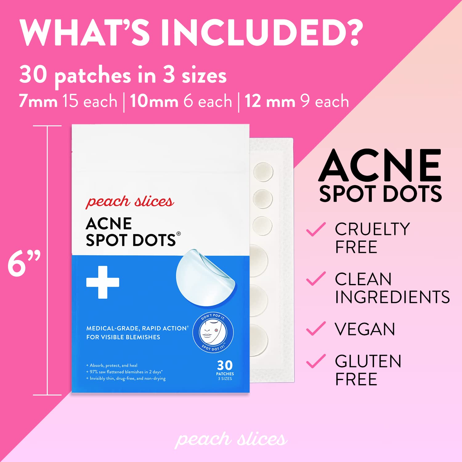 Peach Slices | Acne Spot Dots | Hydrocolloid Acne Patches | For Zits, Blemishes, & Breakouts | Vegan | Cruelty-Free | Pimple Patches | Facial Skin Care Products | 3 Sizes (7mm, 10mm, & 12mm) | 30 Ct : Beauty & Personal Care