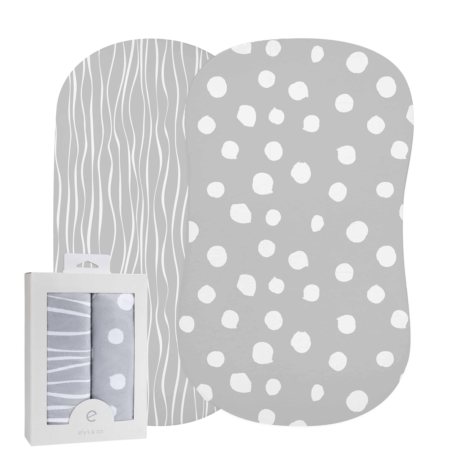 Bassinet Sheet Set 2 Pack 100% Jersey Cotton Grey And White Abstract Stripes And Dots By Ely'S & Co