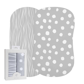 Bassinet Sheet Set 2 Pack 100% Jersey Cotton Grey And White Abstract Stripes And Dots By Ely'S & Co