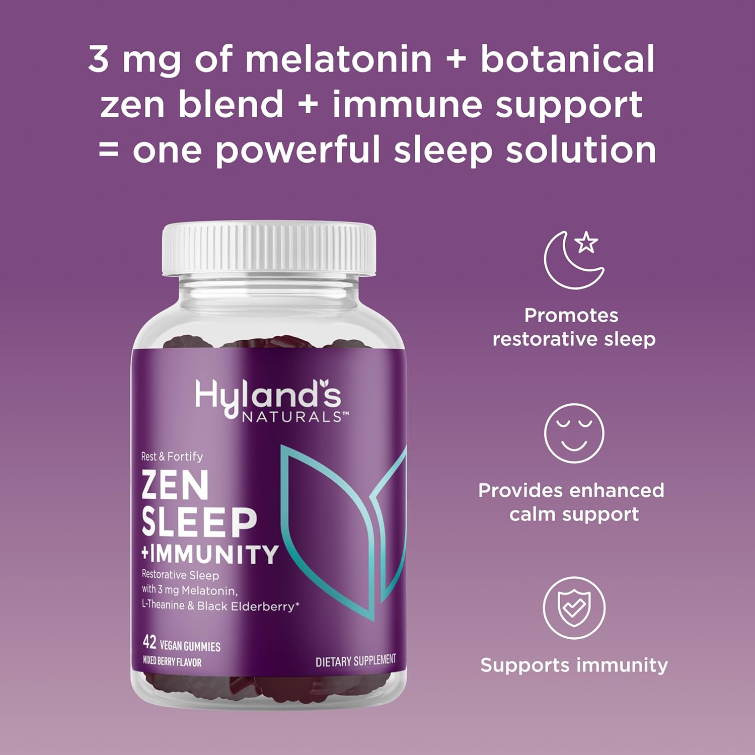 Hyland'S Rest And Fortify Zen Sleep Aid And Immune Support, 42 Vegan Gummies, With Melatonin And L-Theanine For Sleep Support And Organic Black Elderberry, Vitamin C And Zinc : Health & Household