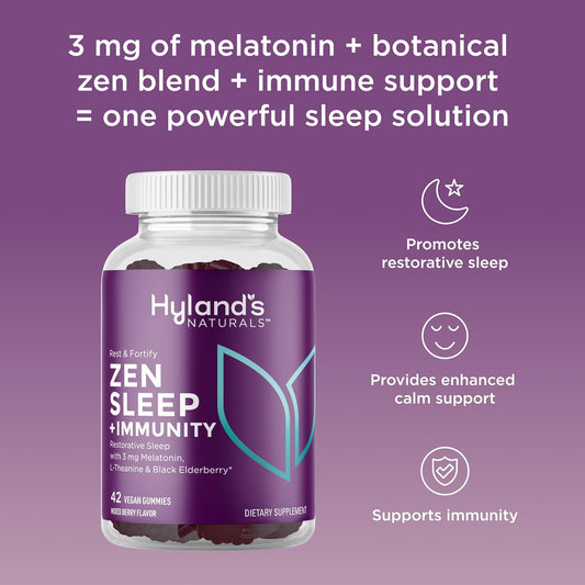 Hyland'S Rest And Fortify Zen Sleep Aid And Immune Support, 42 Vegan Gummies, With Melatonin And L-Theanine For Sleep Support And Organic Black Elderberry, Vitamin C And Zinc : Health & Household