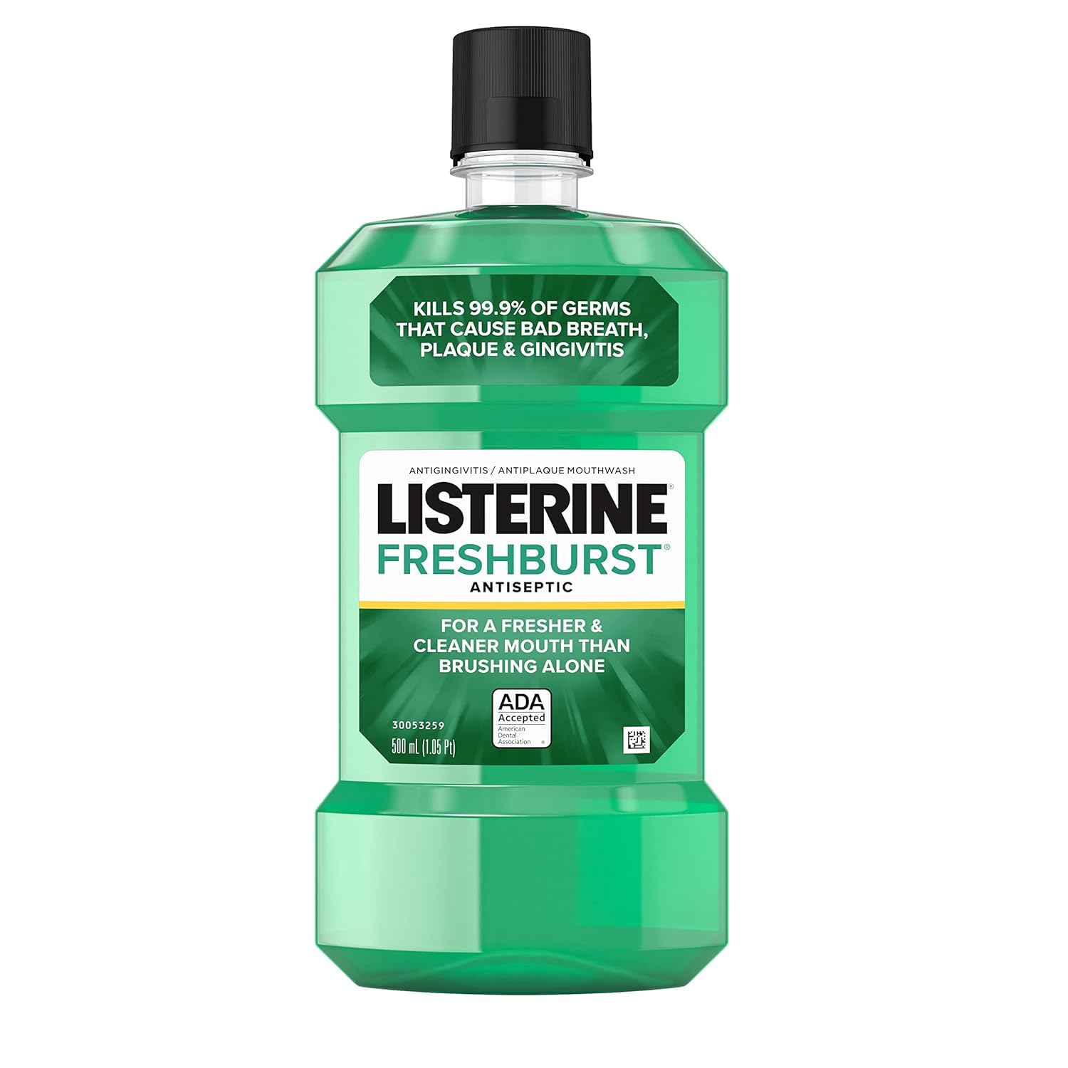 Listerine Freshburst Antiseptic Mouthwash For Bad Breath, Kills 99% Of Germs That Cause Bad Breath & Fight Plaque & Gingivitis, Ada Accepted Mouthwash, Spearmint, 500 Ml