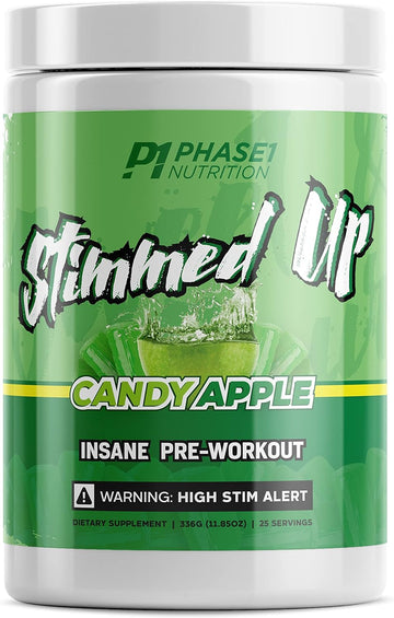 Stimmed Up Insane Pre Workout 325mg Caffeine for Hyper Focus, Energy Boost, and Extreme Pumps- High Stim Preworkout with Beta Alanine, Caffeine with no Artificial Flavor (Candy Apple))