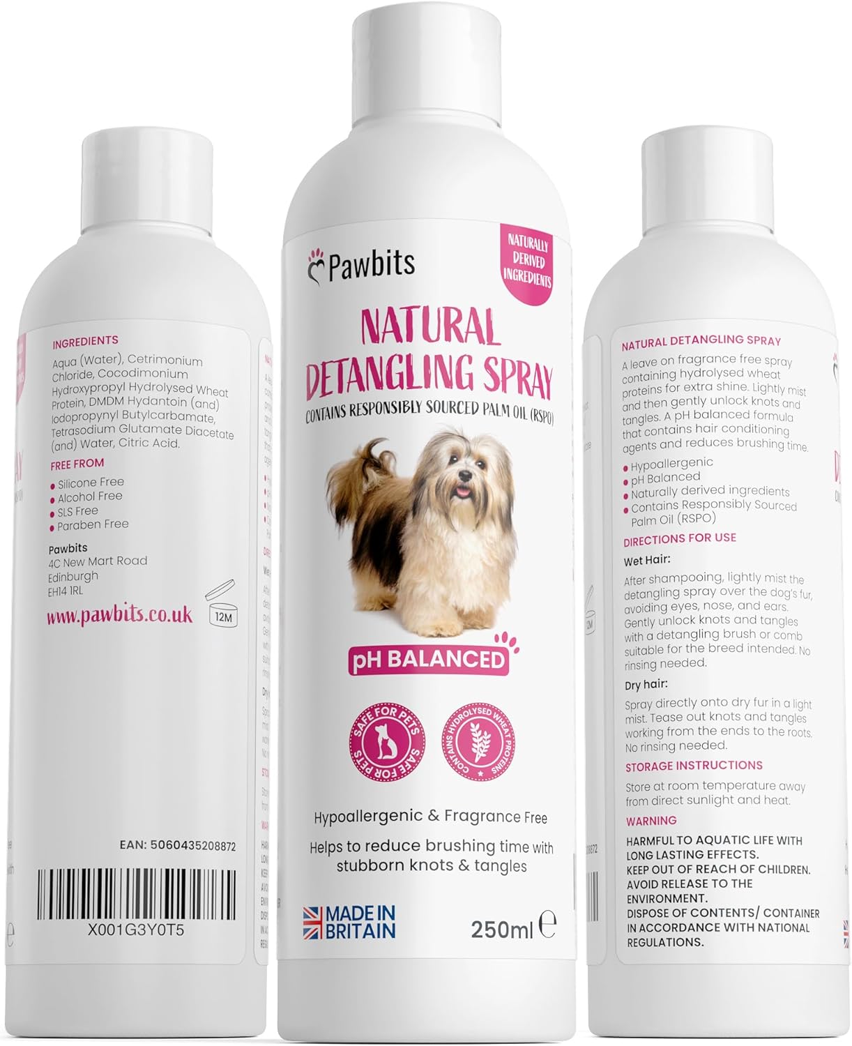 Dog Detangler Spray - Dog Hair/Fur Conditioner - Professional Grooming Formula for Dematting and Detangling - Leave in Conditioning Spray for Dogs, Hypoallergenic RSPO (Fragrance Free - 250ml)?DETANGLESPRAY