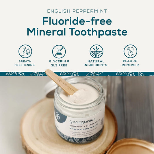 Georganics Mineral Toothpaste - Fluoride, Sls & Glycerine Free - Peppermint Non-Foaming Natural Toothpaste With Virgin Coconut Oil - Certified Cosmos Organic, Vegan And Cruelty-Free - 60Ml