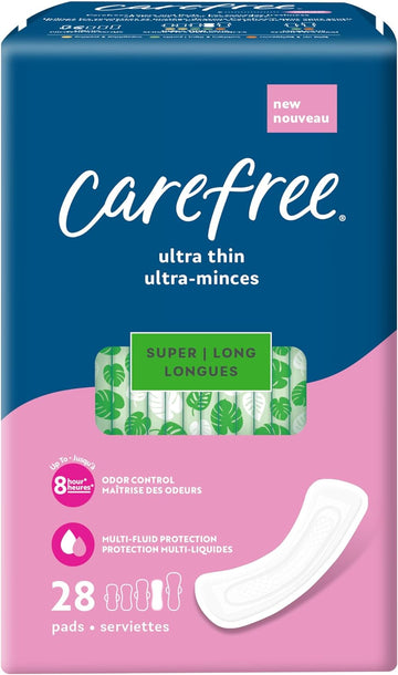 Carefree Ultra Thin Pads, Super/Long Pads Without Wings, 28ct