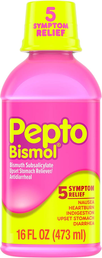 Pepto Bismol Liquid For Nausea, Heartburn, Indigestion, Upset Stomach, And Diarrhea Relief, Original Flavor 16 Oz