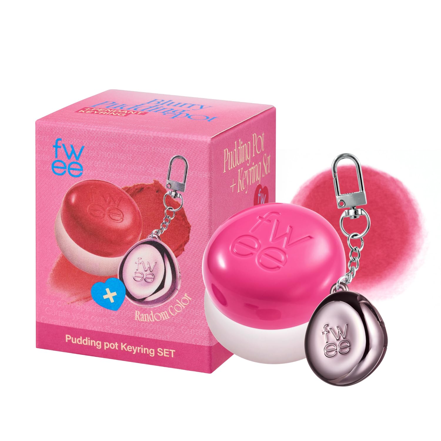 Lip&Cheek Blurry Pudding Pot + Pendant Keyring | Cherry | Random Colored Keyring | Makeup Blush, Buildable Lightweight, Multi-Use Soft Matte Finish | 5G