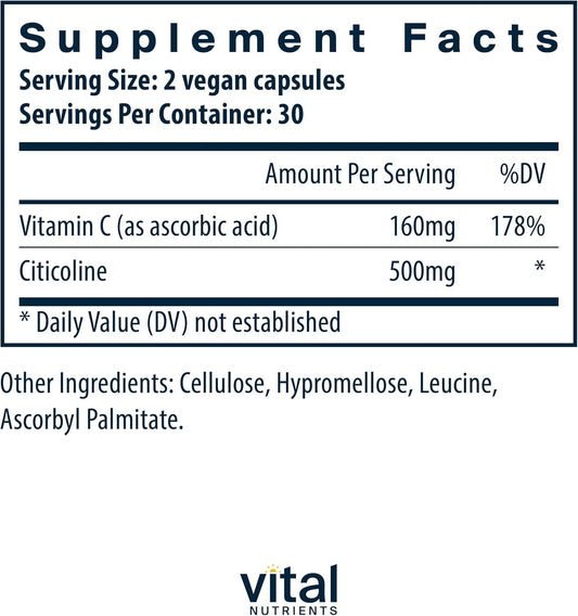 Vital Nutrients - Citicoline - Mental Focus And Attention - 60 Vegetarian Capsules Per Bottle - 250 Mg